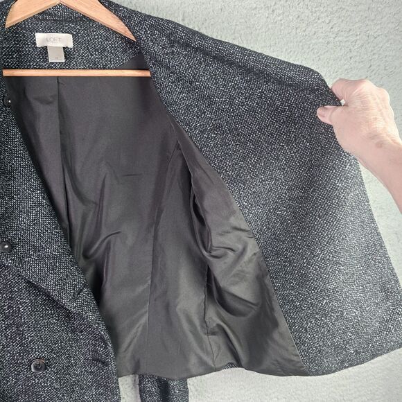 Loft Tweed Double Breasted Gray Crop Jacket Blazer Medium Trendy Structured - Picture 14 of 15